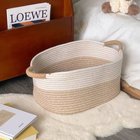 Panier de rangement personnalisé en corde de coton tressée, usage domestique, capacité moyenne, fermeture à cordon, portable, pour collations