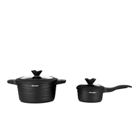 Ensemble de 3 casseroles modernes en aluminium moulé sous pression antiadhésives avec couvercles en verre/silicone, compatibles gaz et induction, base multicouche, pour la cuisine à domicile