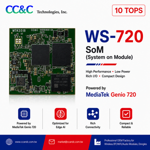 โมดูลฝังตัวอุตสาหกรรม MediaTek Genio 720, WS-720 SoM พร้อม 2xCAN Bus 4xPCIe Gen2 4xUART, IoT พลังงานต่ำและการควบคุมอุตสาหกรรม - Product Image 1