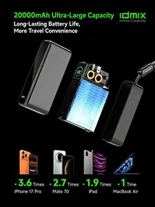 Banque d'alimentation haute capacité IDMIX 20000mAh avec câble intégré, charge rapide 100W et écran numérique pour ordinateur portable et téléphone - Product Image 6
