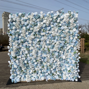 A-1577高品質5dロールアップ人工花壁フォトブース結婚式の装飾背景白とネイビーブルー花の壁 - Product Image 6