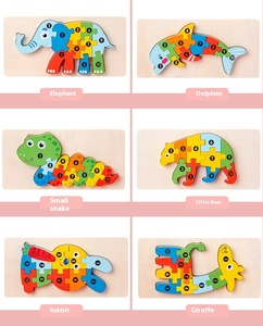 Giocattolo <span class=keywords><strong>Montessori</strong></span> educativo precoce in legno cartone animato 3D dinosauro animale Puzzle regalo perfetto per i Puzzle delle ragazze dei ragazzi - Product Image 6