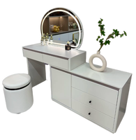 Meuble de chambre à coucher moderne de luxe, coiffeuse Holly Wood avec miroir en verre et éclairage LED