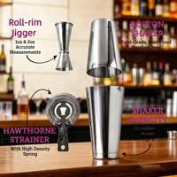 Ensemble de cocktails en acier inoxydable, kit cadeau pour barman, accessoires de bar, outils de bar, ensemble de shaker Boston pour cocktails, 5 pièces