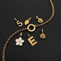 Bracelet à breloques eManco Rolo en acier inoxydable, lettres DIY, chiffres 5, fleurs, feuilles, roses, breloques mixtes, bijoux