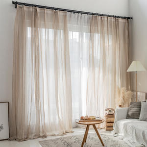 Vente en gros Hôtel Beige lin <span class=keywords><strong>Tulle</strong></span> rideaux rideaux, personnalisé prêt à l'emploi lin transparent Cortinas - Product Image 1