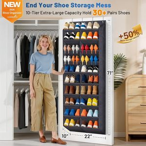 Over The Door <b>Shoe</b> Organizer 30+ Pairs 20 Deep Pockets Hanging Rack For Closet Storage Black Oxford Fabric - Product Image 2