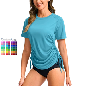 Maillot <span class=keywords><strong>de</strong></span> <span class=keywords><strong>bain</strong></span> anti-UV personnalisé pour femme, protection solaire UPF 50+, manches courtes, cordon <span class=keywords><strong>de</strong></span> serrage latéral, séchage rapide, pour fitness et surf - Product Image 1