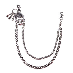 Cadena de cintura de metal punk con calavera, doble capa, de aleación de zinc color bronce, accesorio hip hop para hombre, uso diario. - Product Image 5