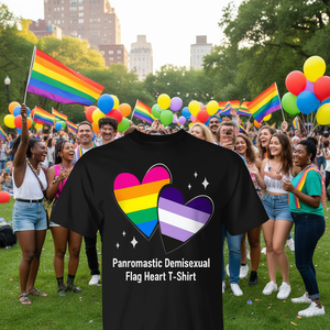 Camiseta Panromántica con la Bandera Demisexional en Forma de Corazón, Negra, Unisex, Ropa de Orgullo - Product Image 3