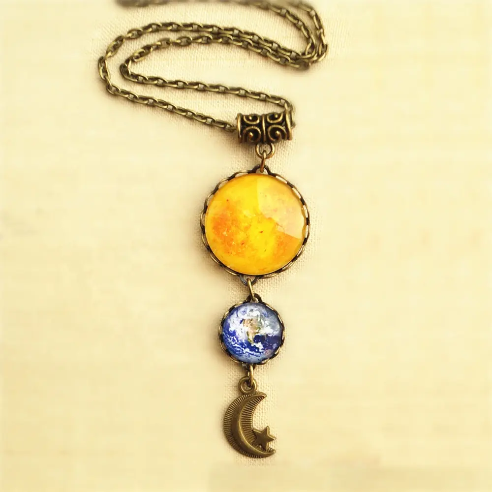 Collar de sol, tierra, luna y estrella, regalos de Astronomía para su universo, joyería, sistema Solar