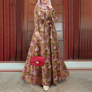 Elegante Abito Musulmano Floreale da Donna, Vestito Stampato, Caftano Turco, Abaya Hijab, Vestito con Cintura, <span class=keywords><strong>Abbigliamento</strong></span> <span class=keywords><strong>Islamico</strong></span> <span class=keywords><strong>Femminile</strong></span> - Product Image 5