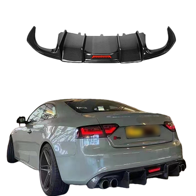 KB Style Carbon Fiber Rear Diffuser With LED Light for Audi A5 S5 B8 2008-2011 Rear Bumper Diffuser Lip