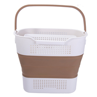 Panier à linge pliable avec poignées Panier à linge en plastique avec petit panier de rangement Marron