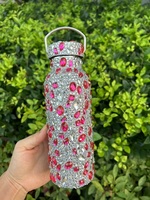 Bouteilles d'eau isothermes en acier inoxydable de 17 oz avec strass bleus scintillants et chaîne, idéales pour les cadeaux