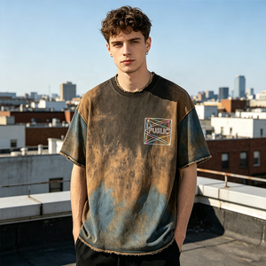 เสื้อยืดคอกลมทรงหลวมไล่เฉดสีสำหรับผู้ชาย ปี 2026 แฟชั่นพิมพ์ลายแบบรีดร้อนตามเทรนด์ ผ้าฝ้าย 100% สไตล์สตรีทแวร์ - Product Image 3