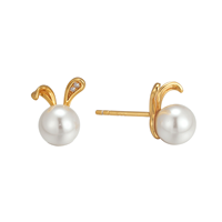 2024 derniers modèles dessin animé oreilles de lapin mignon coréen ruban perle boucles d'oreilles or 18 carats