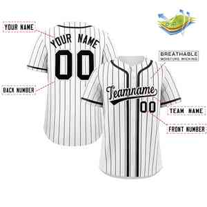 Camiseta de Béisbol Auténtica Personalizada con Diseño de Rayas Blancas y Negras y Botones Completos - Product Image 2