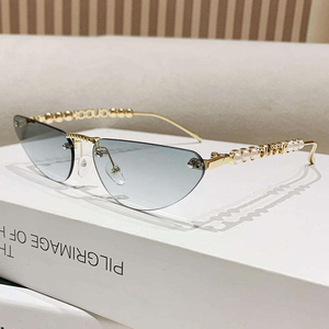 Lunettes de soleil pour femmes, style streetwear, nouvelle collection, lunettes de soleil œil de chat en métal avec incrustations de perles, protection UV - Product Image 3