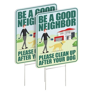 Lot de 2 panneaux anti-crottes pour chien 12"x9" avec piquet métallique, signalisation pour jardin 'Nettoyez après votre chien', service de découpe personnalisé inclus - Product Image 1