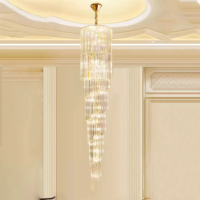 JYLIGHTING Lustre en cristal long de luxe personnalisé pour projet de décoration intérieure de grande envergure, hôtel, église, escalier, luminaire suspendu au plafond