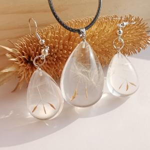 ชุดเครื่องประดับแฟชั่นสแตนเลสสตีลรูปดอกแดนดิไลออนสำหรับผู้หญิง ชุดเครื่องประดับเรซิ่นดอกไม้จริงขายส่ง - Product Image 2