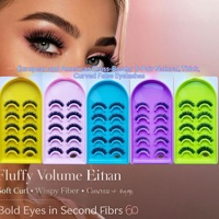 Lot de 5 paires de faux cils en cheveux synthétiques, style européen et américain, avec support de courbe, volume naturel et bande en coton