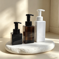 Bouteilles Pompe Rectangulaires de Luxe en Mousse PET Blanches Ambrées Vides pour Shampoing, Lotion, Nettoyant Visage, Mousse pour les Mains avec Estampage Doré et Sérigraphie