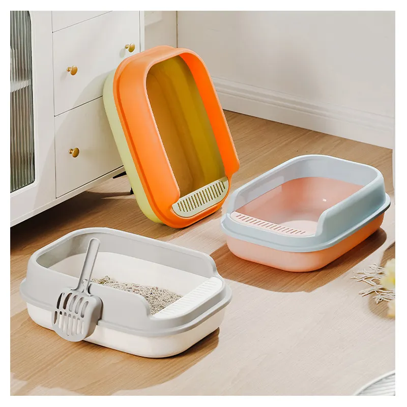 Best Seller Large Space Safe Easy to Clean Cat Toilet Semi-enclosed Cat Sand Box With shovel Large Capacity Cat Litter Box