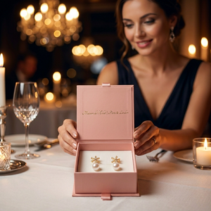 Luxury Pink <b>Jewelry</b> Gift Boxes with Gold Logo Hinged Magnetic Closure Rectangular One Size - Product Image 2