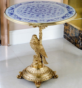 Escultura de águila desencerada de latón azul y dorado para decoración, mesa redonda de madera y cobre para comedor y Escritorio de café, estilo oriental - Product Image 2