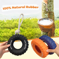 Jouets à mâcher pour chien en caoutchouc naturel résistant aux morsures, en forme de pneu, avec corde en coton