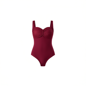Costume da bagno intero taglie forti con controllo pancia, monokini sexy rosso vino, taglie 46/48 50/52 52/54 54/56 - Product Image 2