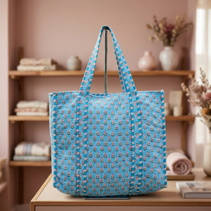 Grand sac fourre-tout matelassé en coton imprimé à la main, écologique, durable et robuste, pour courses, sacs fourre-tout, sacs pour femmes, grand sac fourre-tout - Product Image 1