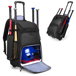 Sac à roulettes pour équipement de softball avec espace séparé pour chaussures, sac à dos de baseball à roulettes pour 4 battes - Product Image 1