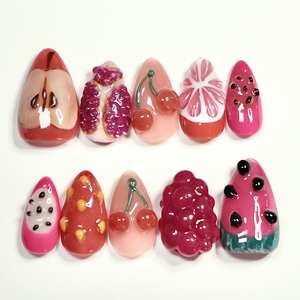<span class=keywords><strong>Uñas</strong></span> Postizas Personalizadas con Diseño de Frutas <span class=keywords><strong>en</strong></span> Pastel, <span class=keywords><strong>Relieve</strong></span> <span class=keywords><strong>3D</strong></span>, Reutilizables, para Venta al Por Mayor - Product Image 6