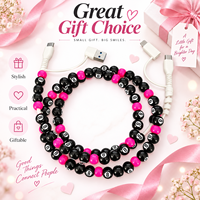 Kabel Charger HP Trendy Pink 8 Ball Beaded 4 in 1 Multi USB Fast Charge Aksesoris Mobil Hadiah Fashion Tipe C Kabel Sinkronisasi Data