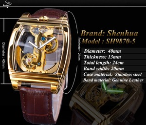 Reloj Mecánico Automático de <span class=keywords><strong>Esqueleto</strong></span> para Hombre, Modelo 9870 de SHENHUA, Nuevo Producto, Relojes Cuadrados para Hombre - Product Image 6