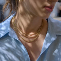 Kalung Rantai Tiga Baris Minimalis Bunga Trendy BinShuo Tahan Air Berlapis Emas 18K dari Baja Tahan Karat untuk Wanita