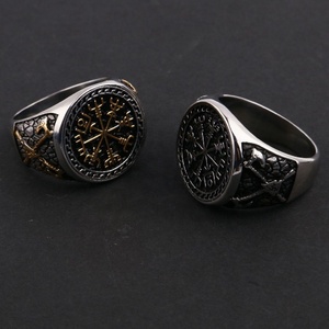 Wholesale Fashion <b>Ring</b> for <b>Men</b> Retro Nordic Viking Pattern Double Axe Personalized <b>Titanium</b> Steel for Engagement Anniversary - Product Image 5