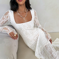 Robe longue de soirée asymétrique blanche sur mesure OEM, élégante, à col carré, manches longues évasées et volants, pour mariage et fête