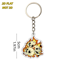 Porte-clés en acrylique Têtes de mort flamboyantes, breloque gothique découpée avec motif feu et os pour motards, joueurs, fans de métal, pendentif transparent et durable