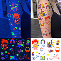 Autocollants de tatouage temporaire néon phosphorescents, motifs rock, crâne, musique, tatouages corporels fluorescents, décalcomanies lumineuses pour fête d'Halloween