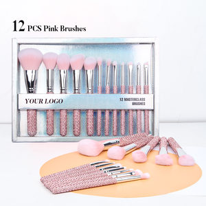 Juego de 12 Brochas de Maquillaje Profesionales de Diamante Rosa, Kit de Brochas Cosméticas Premium para Sombras de Ojos, Rubor, Base y Contorno - Product Image 2