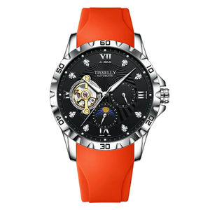 TISSELLY <b>Automatic</b> Mechanical Watch Men 43mm Stainless Steel Blue Dial Moon Phase Luminous Hands Analog Luxury Watch - Product Image 3