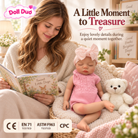 DollDuo 18 Zoll Silikon-Reborn-Babypuppe, schlafend, neugeboren, rosa Strickoutfit, Schleife, personalisiert, lebensecht, Thanksgiving-Geschenk für Kinder