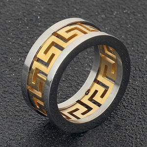 Bagues tendance 10MM en acier noir, motif géométrique doré, bijoux en acier inoxydable, cadeau - Product Image 1