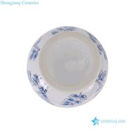 RXGK01-A Vase sphérique bleu et blanc à col droit avec pied haut et motif de feuilles florales, Artisanat en porcelaine chinoise