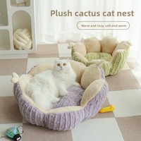 Coussin pour chat en tissu épais à motif uni en forme de cactus d'automne avec design de grotte, tapis de couchage et maison pour animaux d'origine Xuzhou