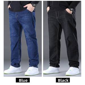 Pantaloni larghi larghi da <span class=keywords><strong>uomo</strong></span> in <span class=keywords><strong>Jeans</strong></span> dritti Plus Size a vita alta in Denim lavati chiari stile Casual tinta unita pantaloni grandi taglia 50 - Product Image 2